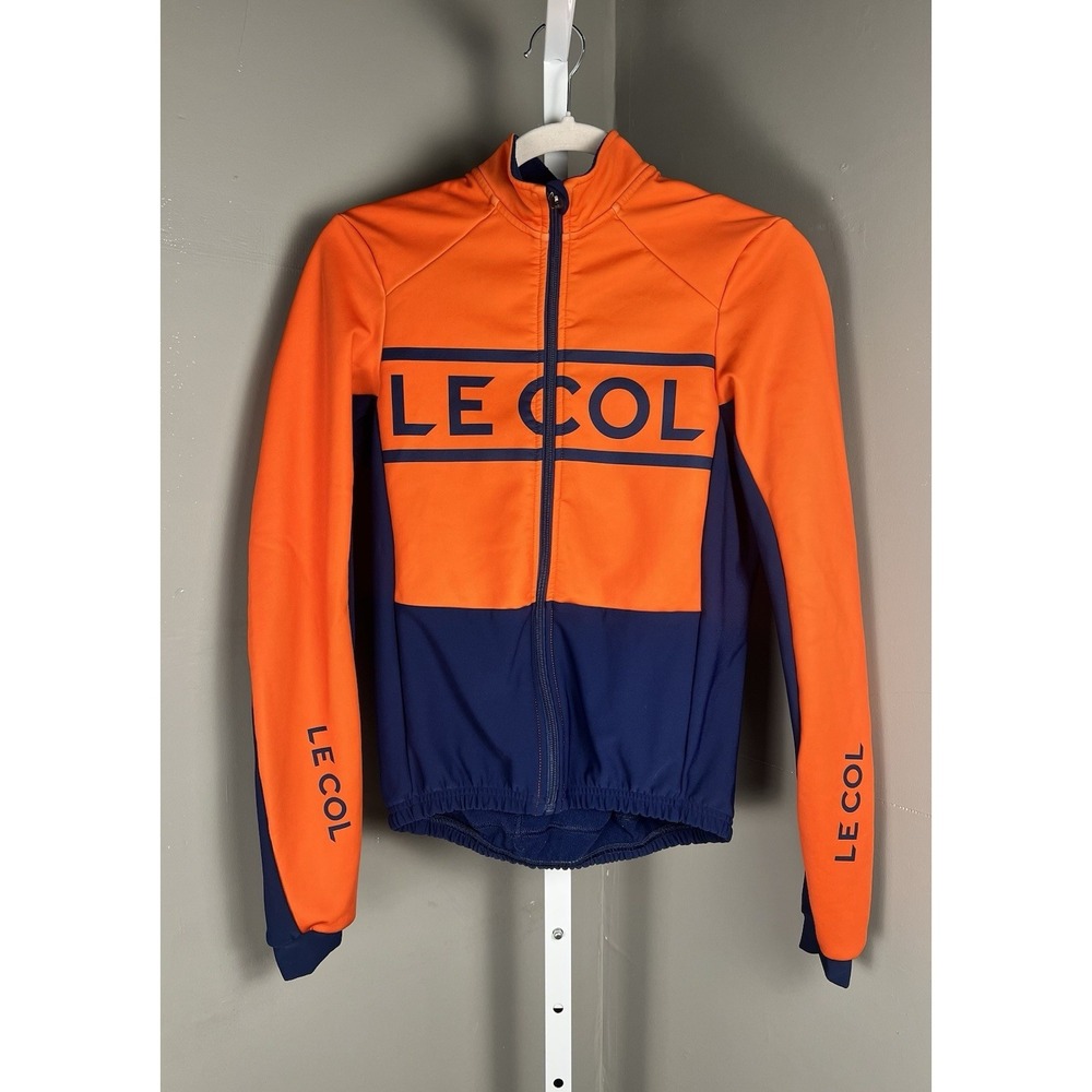 Le Col Men's Sport Winter Jacket Orange Navy Cycling Full Zip Made in Italy S